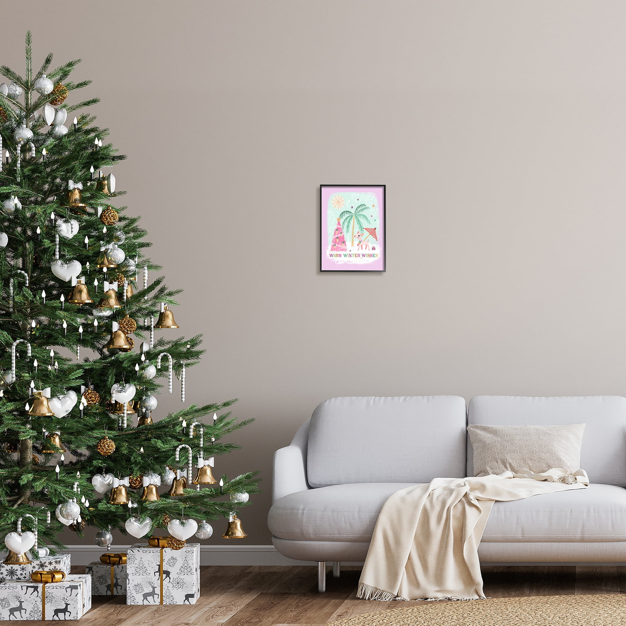 Stupell Industries Warm Winter Wishes Phrase Tropical Beach Chistmas Reindeer, 16 x 20, Design by Tina Devins