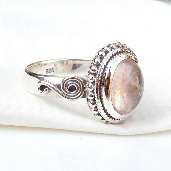 925 Sterling Silver Natural Pink Morganite Oval Cut Ring, Wedding Gift Ring For Him