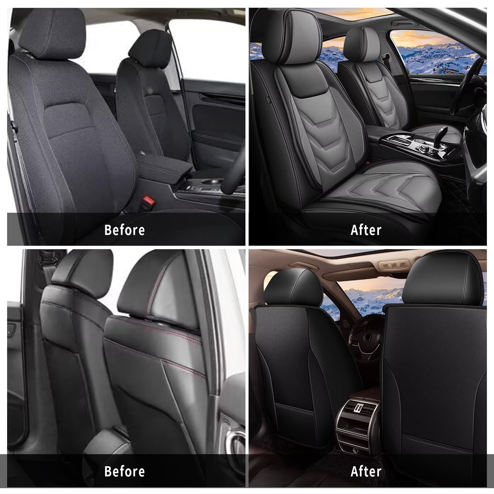 DIKSOAKR 2 Front Seat Car Seat Covers Fit for Buick LaCrosse 2008-2019: Auto Interior Accessories, Waterproof Faux Leather Vehical Car Seat Cushions Cover（Black&Gray,2 PCS Front Only）