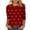 thumbnail image 1 of Camisetas Casuales de las Mujeres 3/4 Manga Cuello Redondo Impreso Blusa Imitación Estante Tela, Camiseta de Moda Superior para el Hogar Diario Y Desgaste Casual Todo el Año, 1 of 1