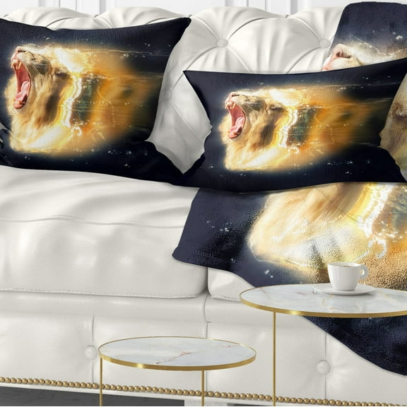 Designart White Lion with Open Jaws - Animal Throw Pillow - 12x20