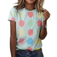 thumbnail image 3 of Colorful Dots T-Shirt O Neck Retro Print Big Size T-Shirts Short Sleeve Tees Womens Pretty Design, 3 of 5