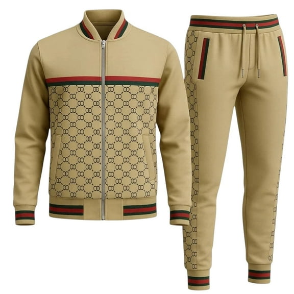 Men’s Designer Printed Tech Fleece Full Matching Jogging Suit Top & Bottom set