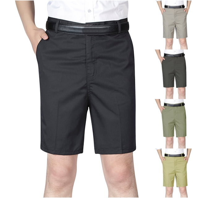 Yuyuzo Mens Dress Pants Casual High Waisted Straight Leg Flat Front Solid Color Office Work Shorts