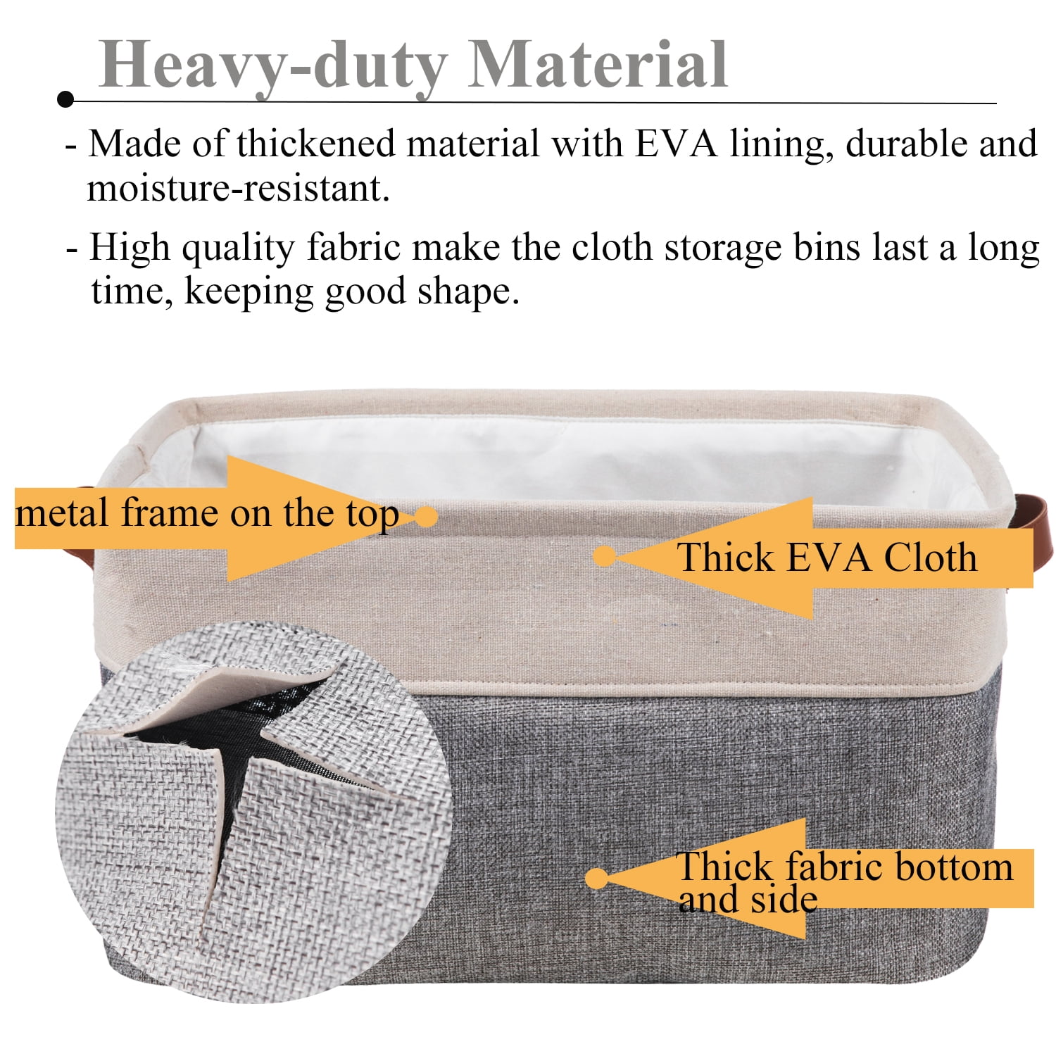 WEHUSE Large Cloth Storage Baskets for Shelf, Collapsible Fabric Closet Storage Bins with Leather Handles, Grey 15.8 L x 12 W x 10 H Inch