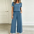 thumbnail image 2 of Zynoxe Plus Size Pajamas Set Women Contrast Trim Short Sleeve Tops and Wide Leg Pants Sleepwear Sets Casual Stretchy Loose Lounge Sets, 2 of 6