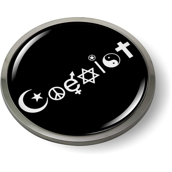 Coexist Black 3D Domed Emblem Badge Car Sticker Chrome Round Bezel