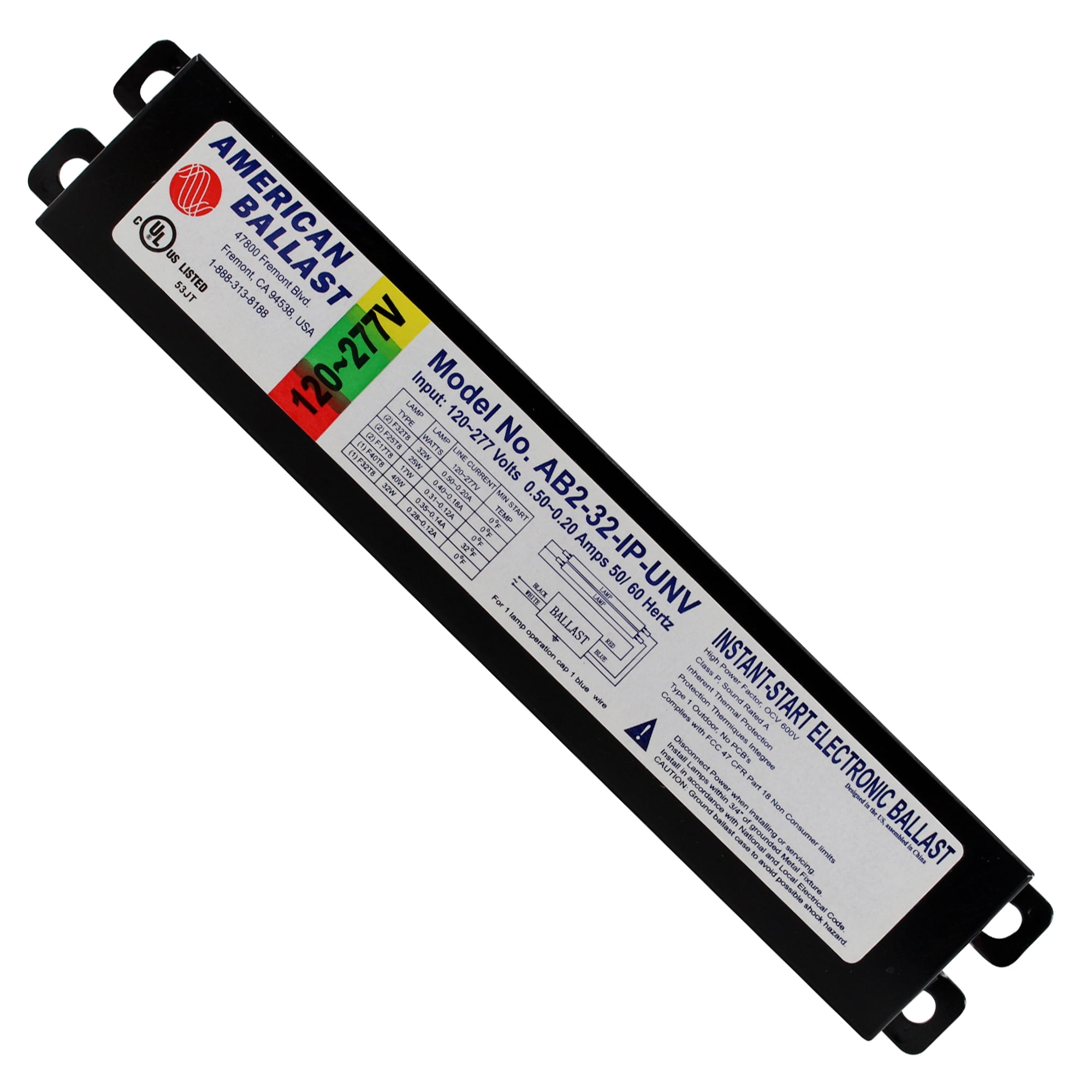 American Ballast AB232IPUNV Fluorescent Ballast, 2Lamp, 32W, T8