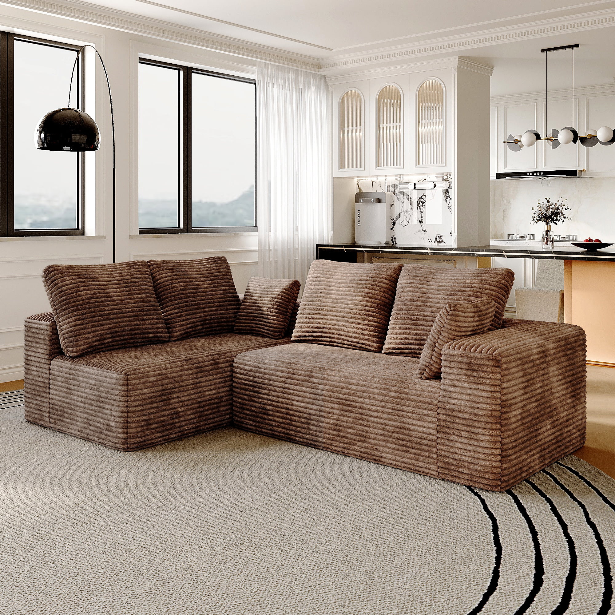 104.4" Modern L-Shaped Sectional Sofa for Living Room Bedroom, Modular Cloud Sectional Couch with Deep Seating Upholstered Sofa, Free Combination Sofa, Corduroy Upholstery, No Assembly, Brown Couch