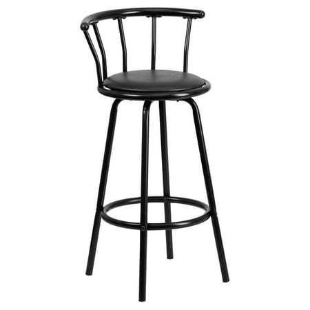 Flash Furniture Crown Back Black Metal Bar Stool with Black Vinyl Swivel