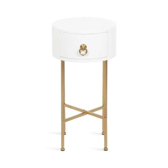Kate and Laurel Decklyn Decorative Glam Round Side Table, 14 x 14 x 24, White and Gold, Modern Circle Living Room Table with Pull Drawer for Useful Storage