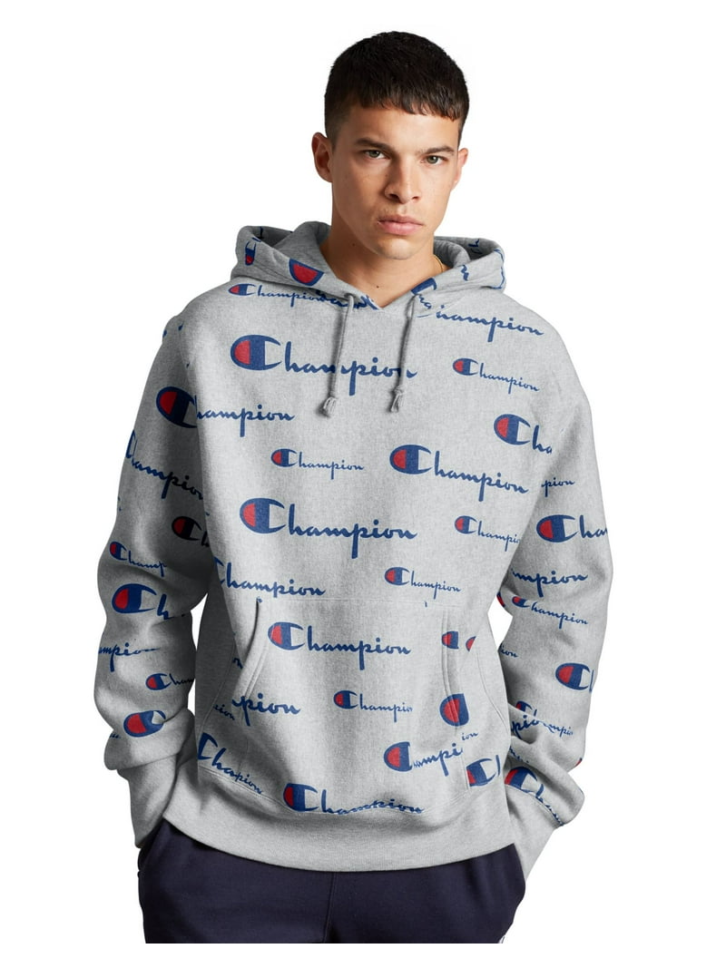 Men's Champion Reverse Weave Hoodie, All Over Logo C Spaced