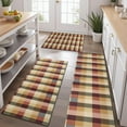 thumbnail image 2 of Brown Beige Green and Red Checkered Pattern Kitchen Rugs Sets Of 3,Kitchen Runner Rugs Non Skid Washable,Decorative Kitchen Floor Mats for Kitchen,Sink,Laundry,17"x30"+ 17"x47" + 17"x59", 2 of 6