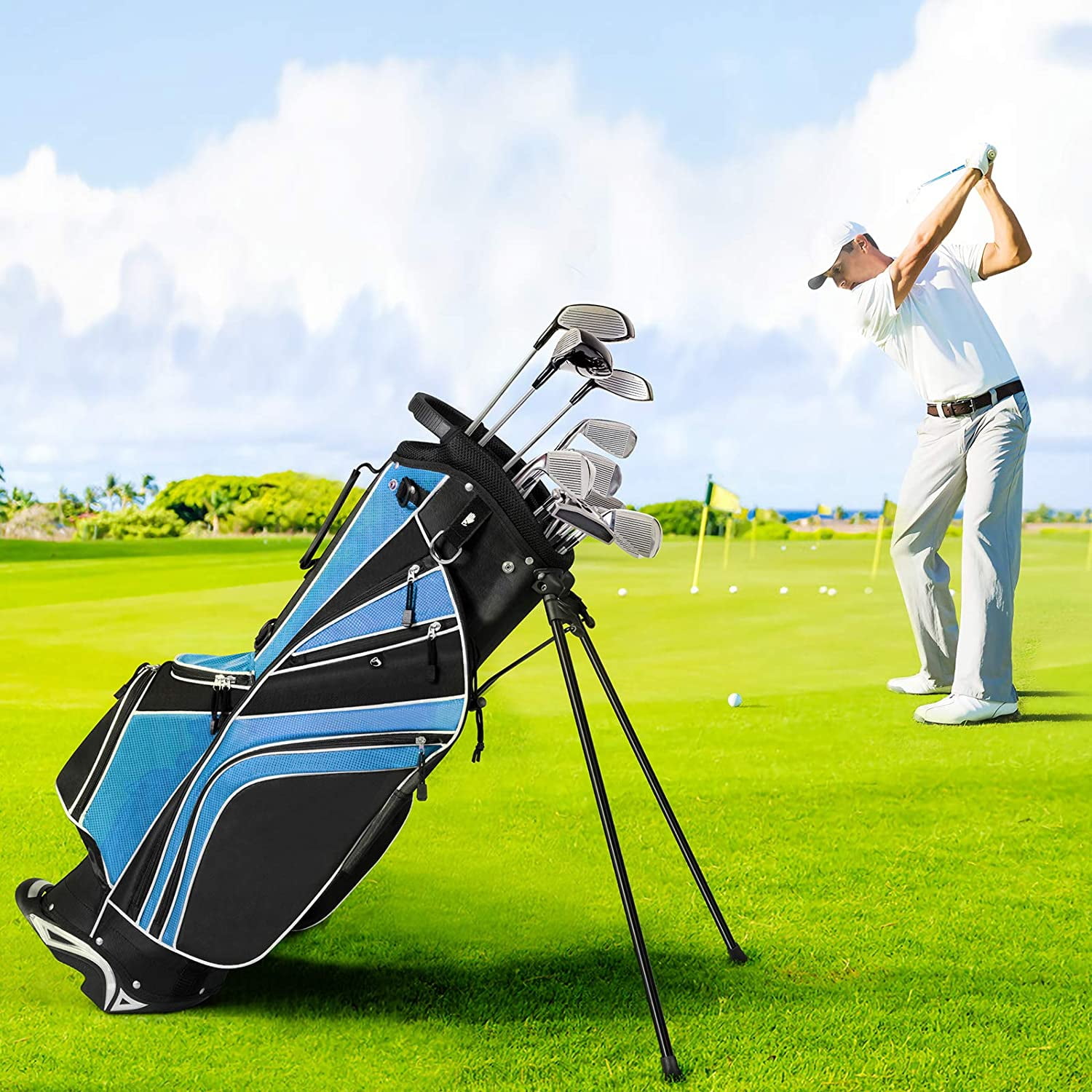 CHTER Golf Stand Bag with 6 Way Top Dividers, Lightweight Golf Bag with Adjustable Dual Strap & 8 Pockets, Waterproof Rain Hood, Portable for Men Women