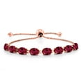 thumbnail image 3 of Gem Stone King 18K Rose Gold Plated Silver Red Created Ruby Bracelet and Earrings Jewelry Set for Women (8.50 Cttw, Gemstone July Birthstone, Oval 7X5MM, Fully Adjustable up to 9 inch), 3 of 4