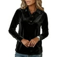 thumbnail image 4 of HAPIMO Women's Quarter Button Pullover Tops Velvet Shirts Comfy Long Sleeve Lapel Collar Tops Lightweight Casual Dressy Blouses Black S, 4 of 8