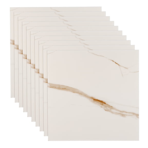 Uxcell 10 piezas de azulejos autoadhesivos 11.8"x11.8" PVC mármol engrosado para cocina y baño, blanco/marrón