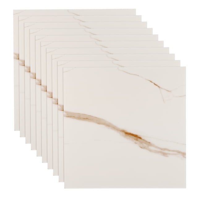 Uxcell 10 piezas de azulejos autoadhesivos 11.8"x11.8" PVC mármol engrosado para cocina y baño, blanco/marrón