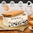 thumbnail image 6 of Farmhouse ceramic butter tray with lid - butter box, large capacity, can hold 2 butter sticks, natural bamboo and heat-treated porcelain (butter, large size), 6 of 7