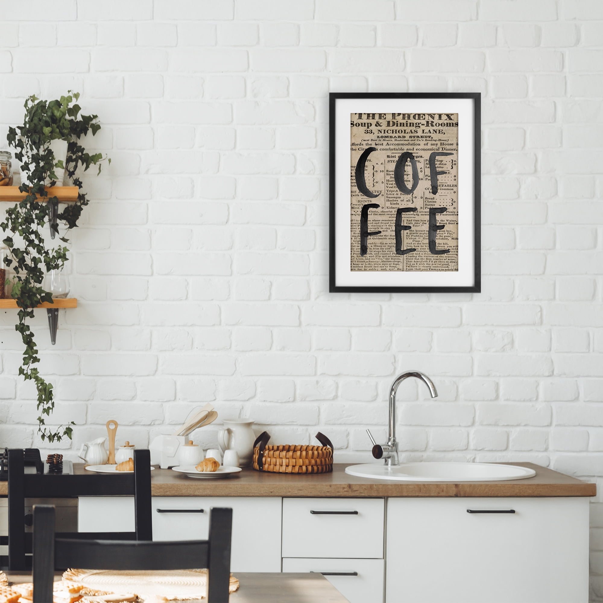 Stupell Industries Vintage Coffee Newspaper Black Framed Print Under Glass, design by Lucille Price