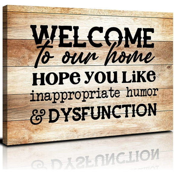 Funny Signs for Home Decor Humorous Wall Signs Quotes Picture Canvas Wall Art for Living Room Funny Kitchen Pictures Wall Decor Retro Welcome Signs Poster Party Artwork Dining Room Decorations 12x16"