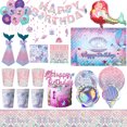 thumbnail image 2 of Decoración de cumpleaños de sirena, nuevo juego de vajilla con temática, mantel, vasos de papel, platos, telón de fondo, pancarta, globos para bebé, suministros para fiestas infantiles, 2 of 5