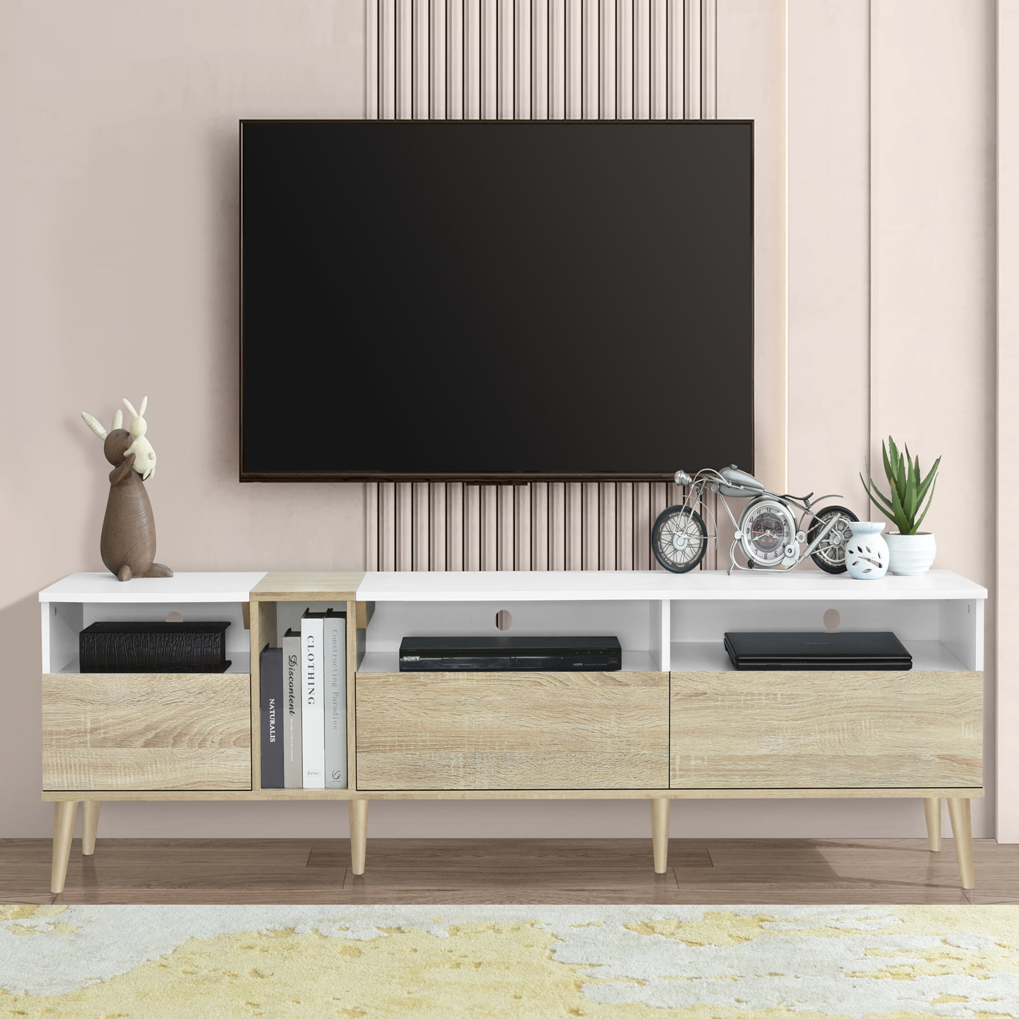 Euroco Modern TV with 3 Drawers and Open Shelves, Media Console Table for TVs up to 80'', Entertainment Center for Living Room, Color-Matching Design