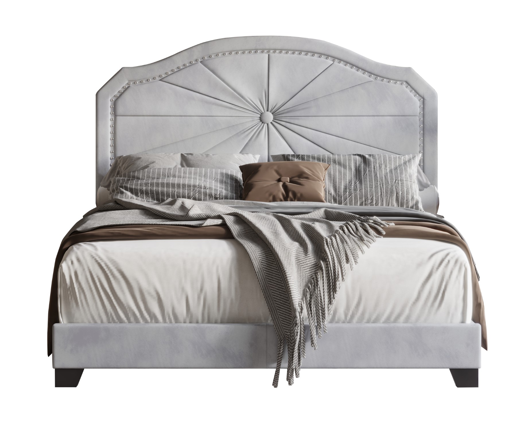 Home Design Norris Full Tufted Upholstered Panel Bed Frame with Button Tufting and Nailhead Trim, Silver Gray, Easy Assembly