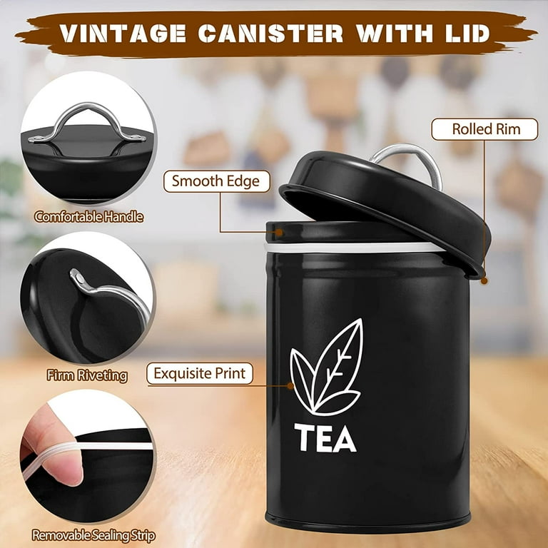 Vesteel Kitchen Canister Set (3pc)- Black Metal, Bamboo Lids