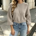 thumbnail image 4 of Edvintorg Pullover Sweaters for Women Crew Neck Casual Knit Sweater Long Sleeve Loose Top Womens Fashion Khaki XL, 4 of 6