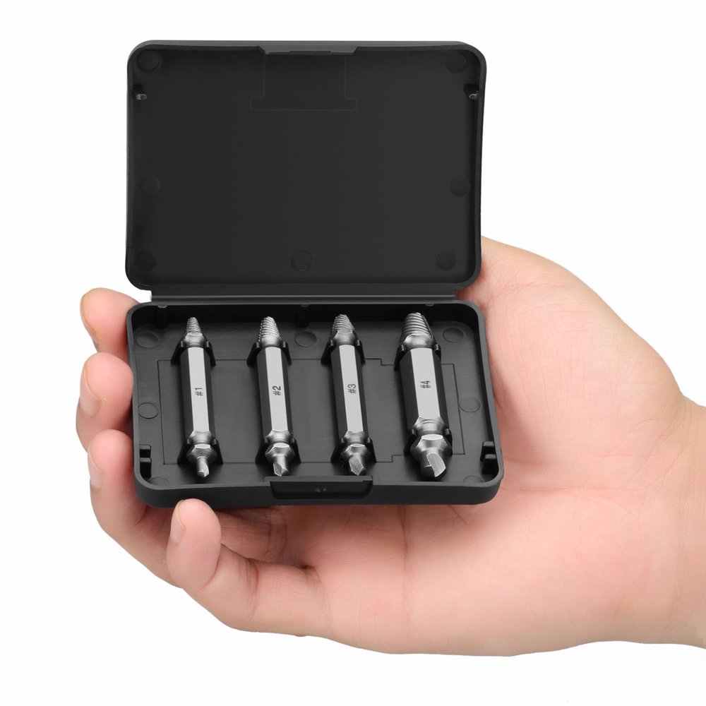 4 Piece Damaged Screw Extractor Remover Kit Broken Bolt Extractor Set
