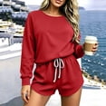 thumbnail image 3 of Ashirexll 2 Piece Sets for Women Solid Color Round Neck Long Sleeve Sweatshirt Top with Elastic Waist Jogger Pants Sporty Set, 3 of 4