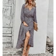 thumbnail image 4 of Vestido de mujer con cuello en V y manga larga, vestido floral con cintura cruzada, vestido de manga larga con vuelo, vestido cruzado de mujer con manga larga, artesanía superior, 4 of 9