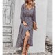 thumbnail image 1 of Vestido De Manga Larga Con Dobladillo Asimétrico Para Mujer Vestido Floral De Manga Larga Con Correa En La Cintura Puño Elástico Para Vacaciones Para Mujer Para Boda Octpeak Negro M, 1 of 8