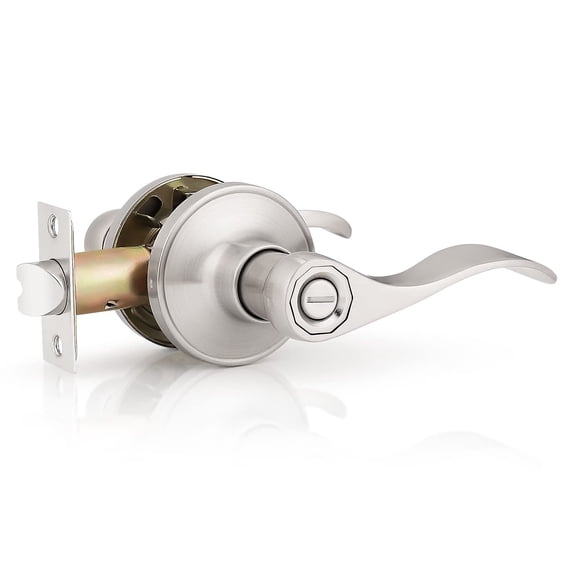 Probrico (1 Pack) Levier de Porte de Confidentialité [Verrouillage à Pouce à l'Intérieur], Ensemble de Poignées de Porte Verrouillables pour Portes de Chambre et Salle de Bain, Finition Nickel Satiné Sans Clé