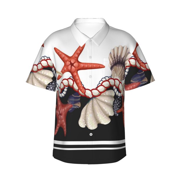 Balery Starfishes Shells Camisas hawaianas de manga corta para hombre, camisas playeras de corte holgado, camisas de vacaciones con botones,Small
