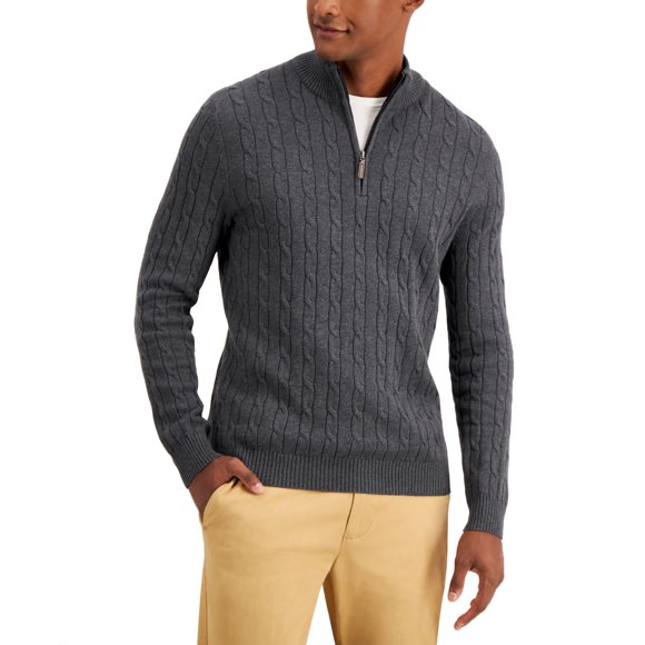 Club Room Pull en Coton à Quart de Zip pour Hommes, Charbon, TTG