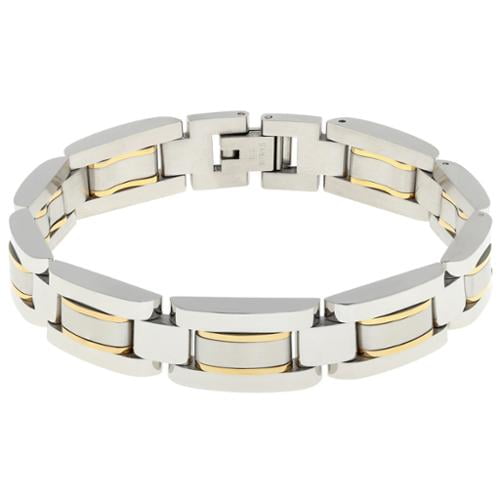 Metro Jewelry Stainless Steel Men's Bracelet with Gold-tone Highlights