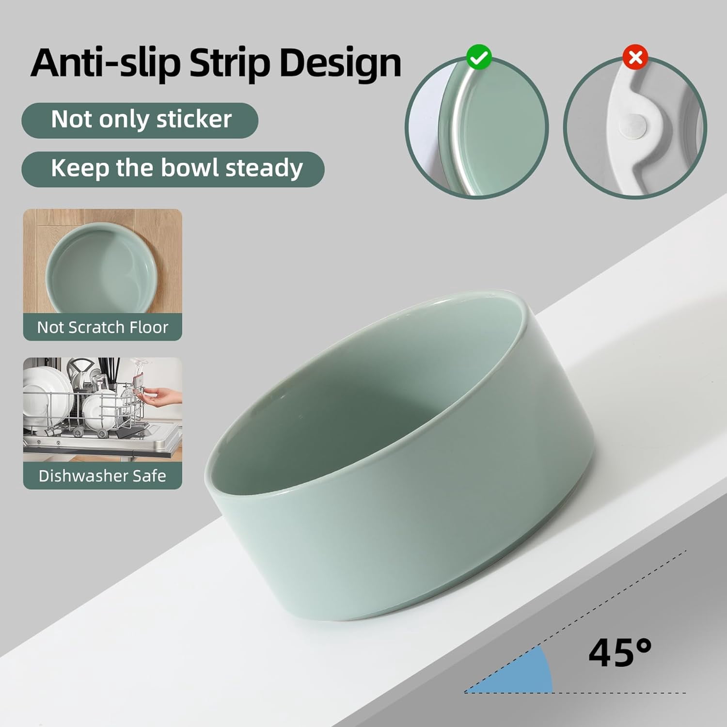 Ceramic 6.1inch Raised Dog Bowl with Stand for Small and Medium Breed Dog Dish Pet Food and Water Bowl (Double Bowl with Stand - Light Green, 28oz)