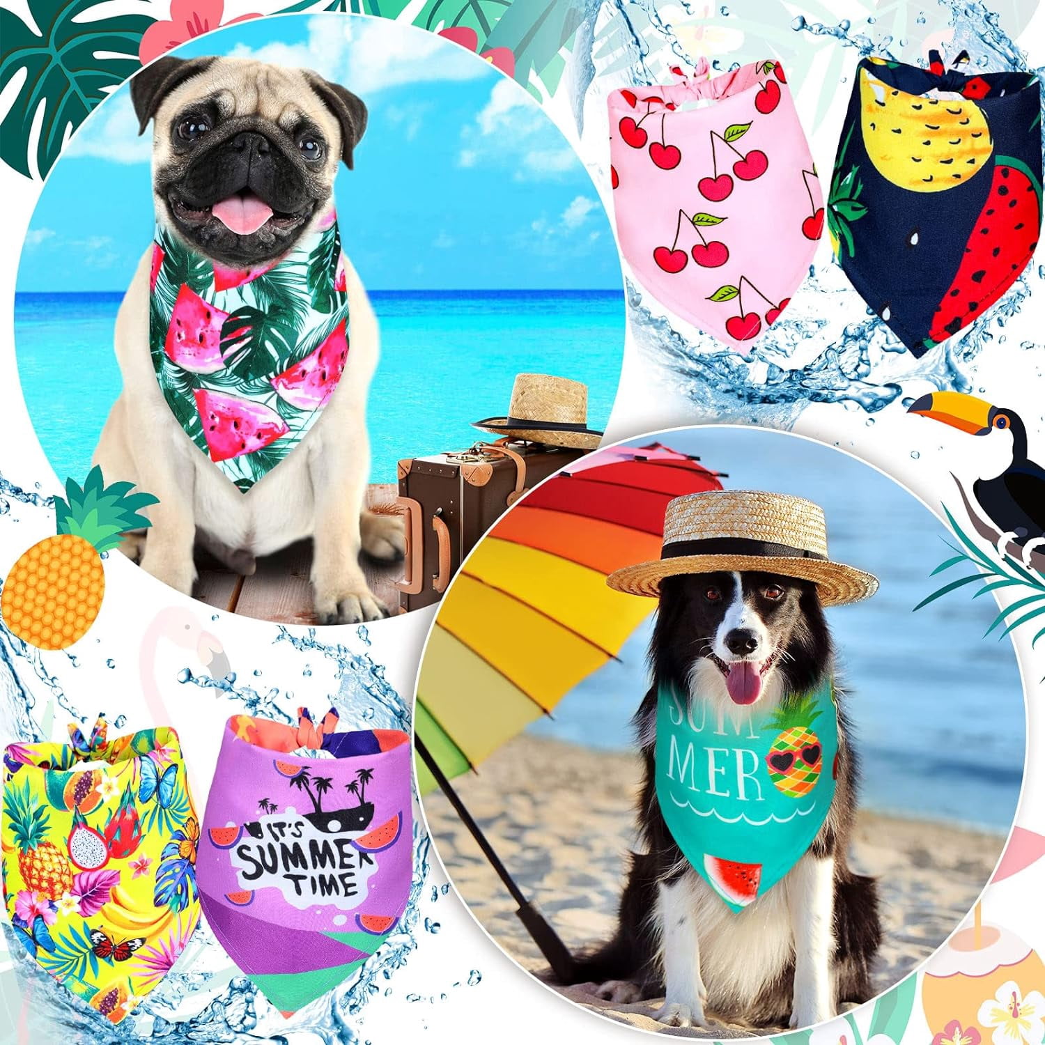 30 Pack Spring Dog Bandanas Bulk Summer Fruit Pet Bandanas Soft Triangle Dog Scarfs Polyester Bandana Pet Costume Cute Scarf Bibs with Flowers Patterns for Medium Large