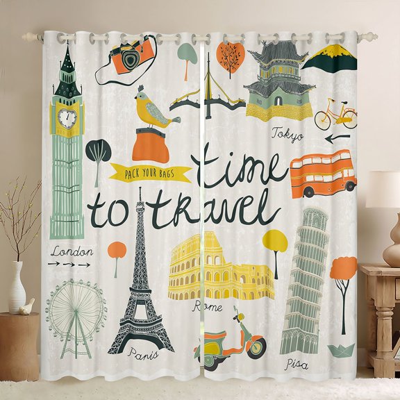 Homewish Paris Eiffel Tower Blackout Curtains Set of 2 (52x84 Each) for Teens Boys Girls,Retro Vintage Window Curtains,Vacation Holiday Travel Curtains and Drapes,Super Cozy Room Decor