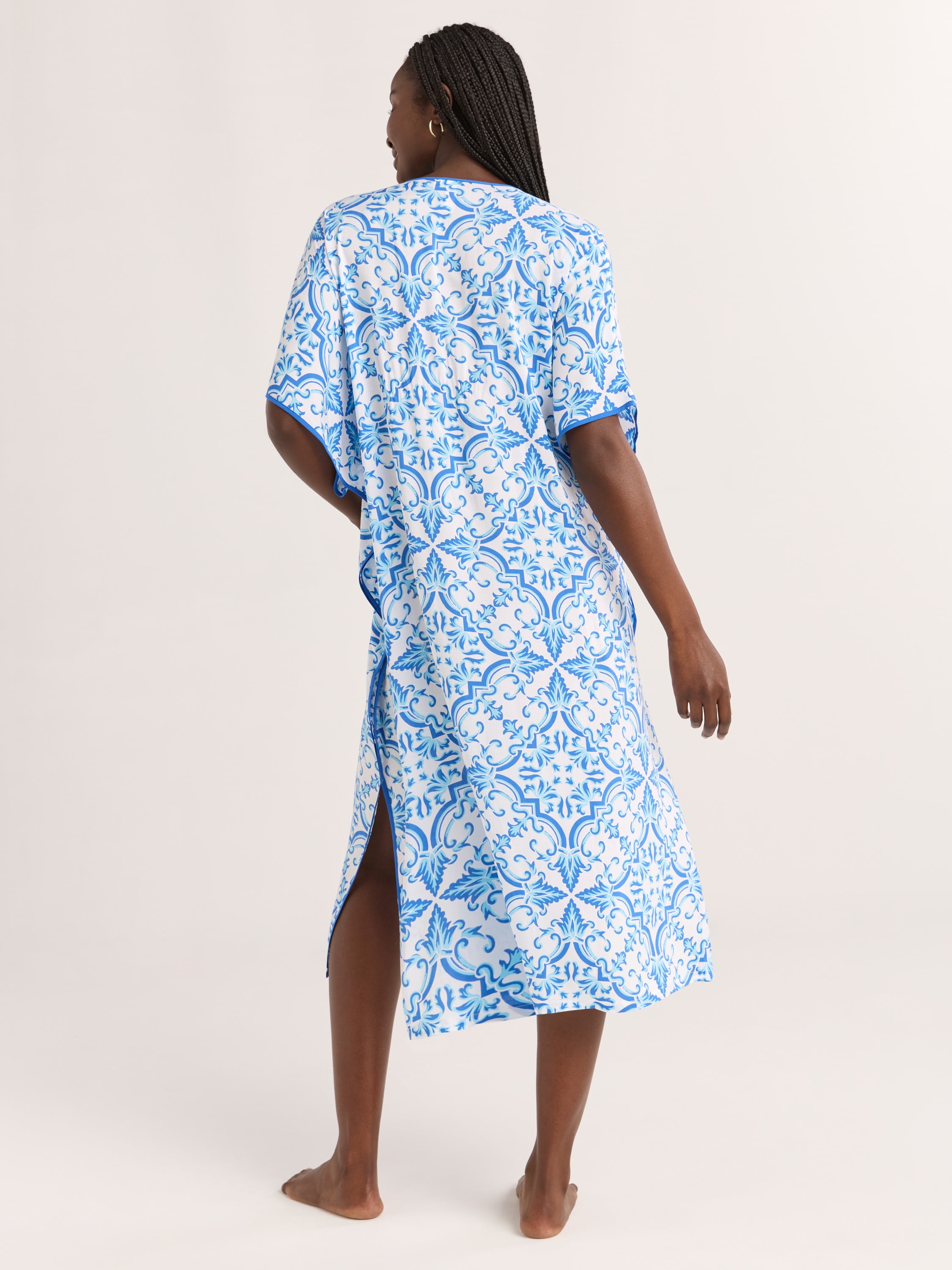 Joyspun Women’s Sleepwear Woven 46” Caftan Nightgown, S-4X