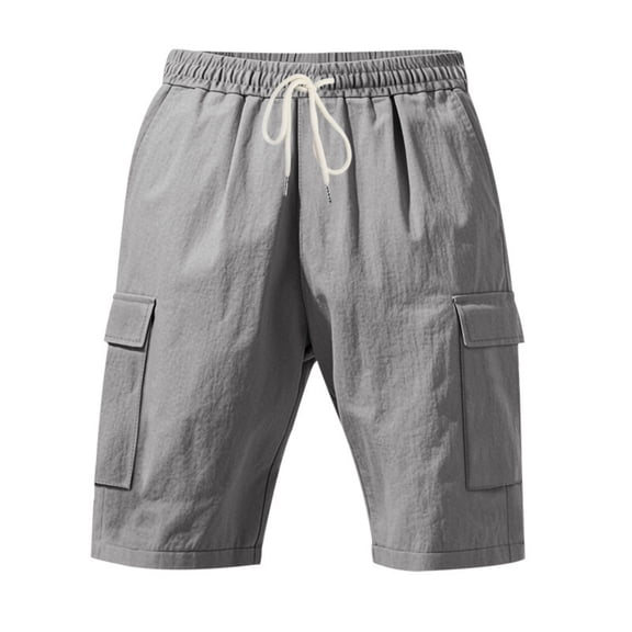 LWavelet Men's Linen Blend Cargo Drawstring Shorts with Multi-Pockets for Outdoor Casual Daily Wear Gray XL