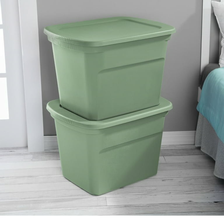 Sterilite 18 Gal Stackable Storage Tote with Handles, Crisp Green (8 Pack)