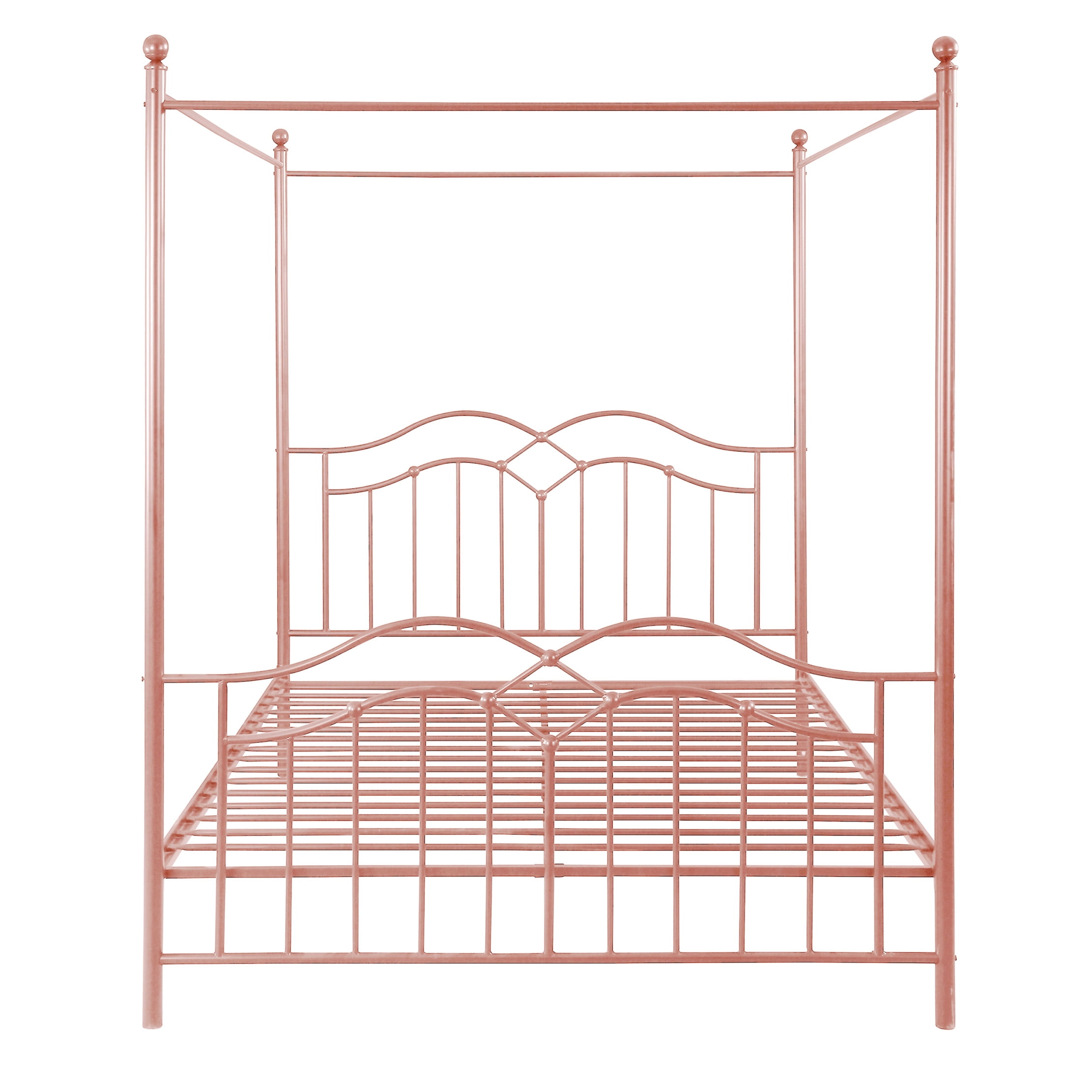 Christopher Knight Home 61" Queen Size Metal Canopy Bed Frame with Wavy Headboard and Footboard, Pink