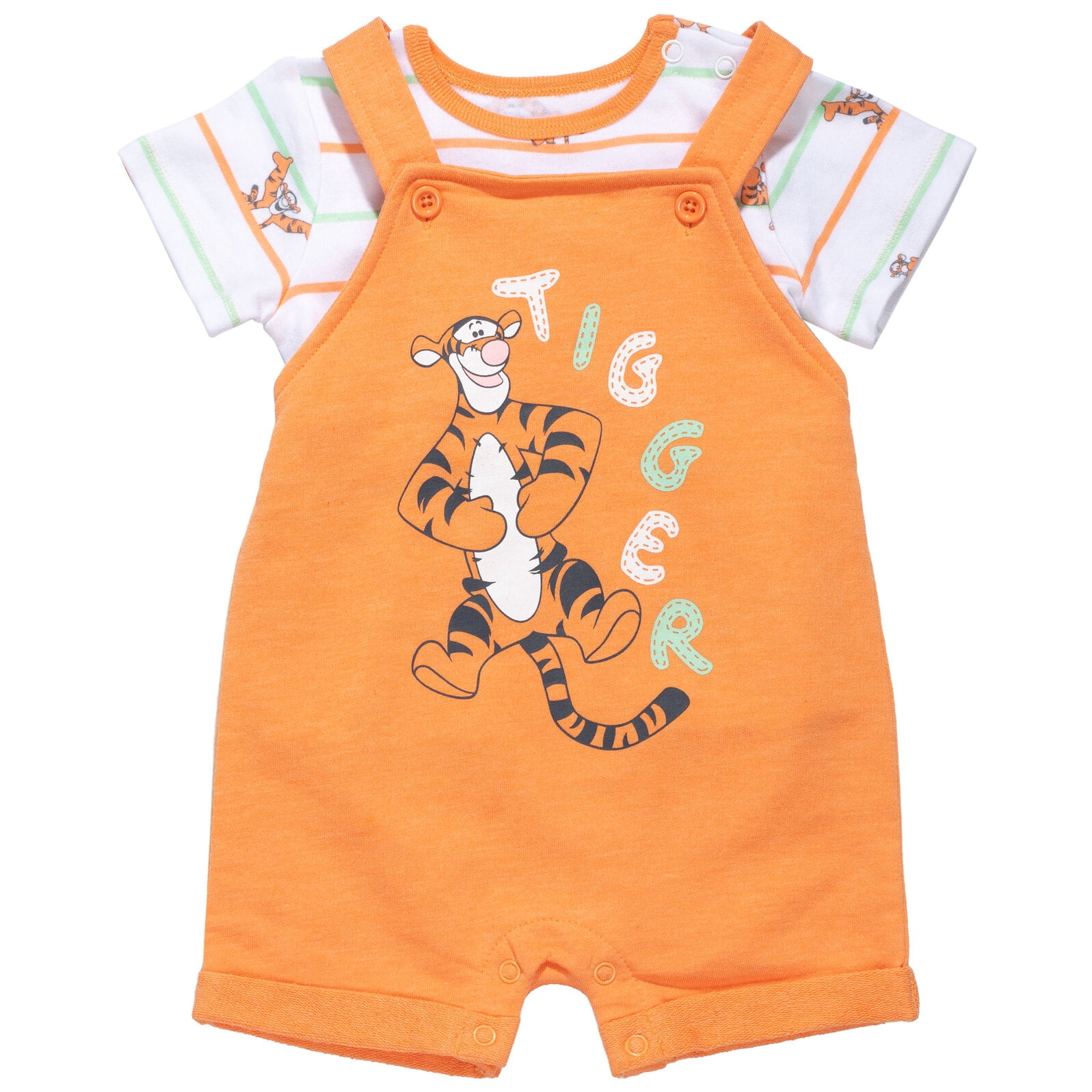 Disney Winnie the Pooh Baby Boys' Shortall and T-Shirt Set with Hat Tigger Orange