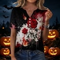 thumbnail image 2 of IYYVV Women Fall Halloween V Neck Shirt Pumpkin Graphic Short Sleeve Tee Autumn Holiday Family Matching Top Multicolor 2XL, 2 of 6