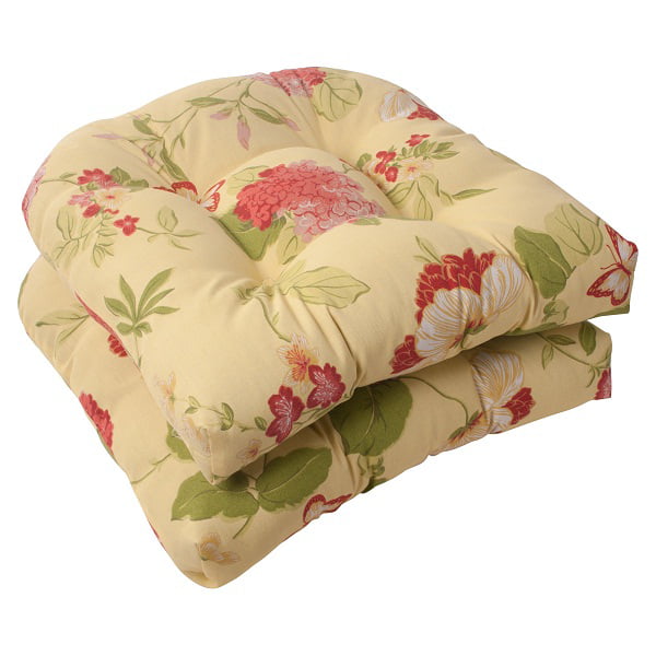 Set Of 2 Solarium Bashful Blossom Outdoor Tufted Patio Furniture Chair Cushions Com - Cushions For Wicker Outdoor Furniture