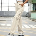 thumbnail image 6 of aohooy Wide Legged Cargo Pants for Women High Waisted Solid Loose Pant Stretchy Straight Leg Casual Pull On Trousers with Multi Pockets Beige,S, 6 of 7