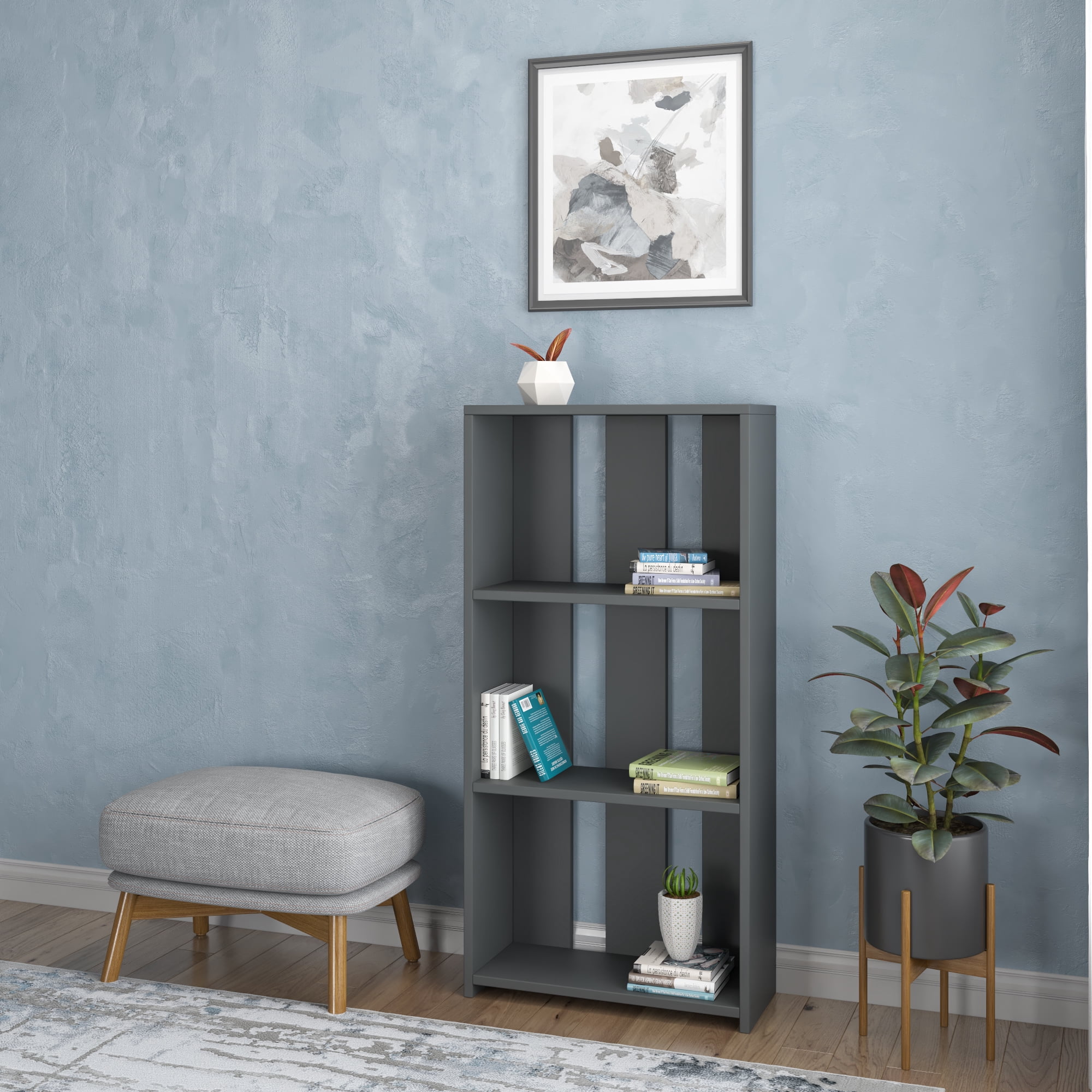 Ada Home Decor Parnell 3 Tier Open Shelf Modern Bookcase, Anthracite